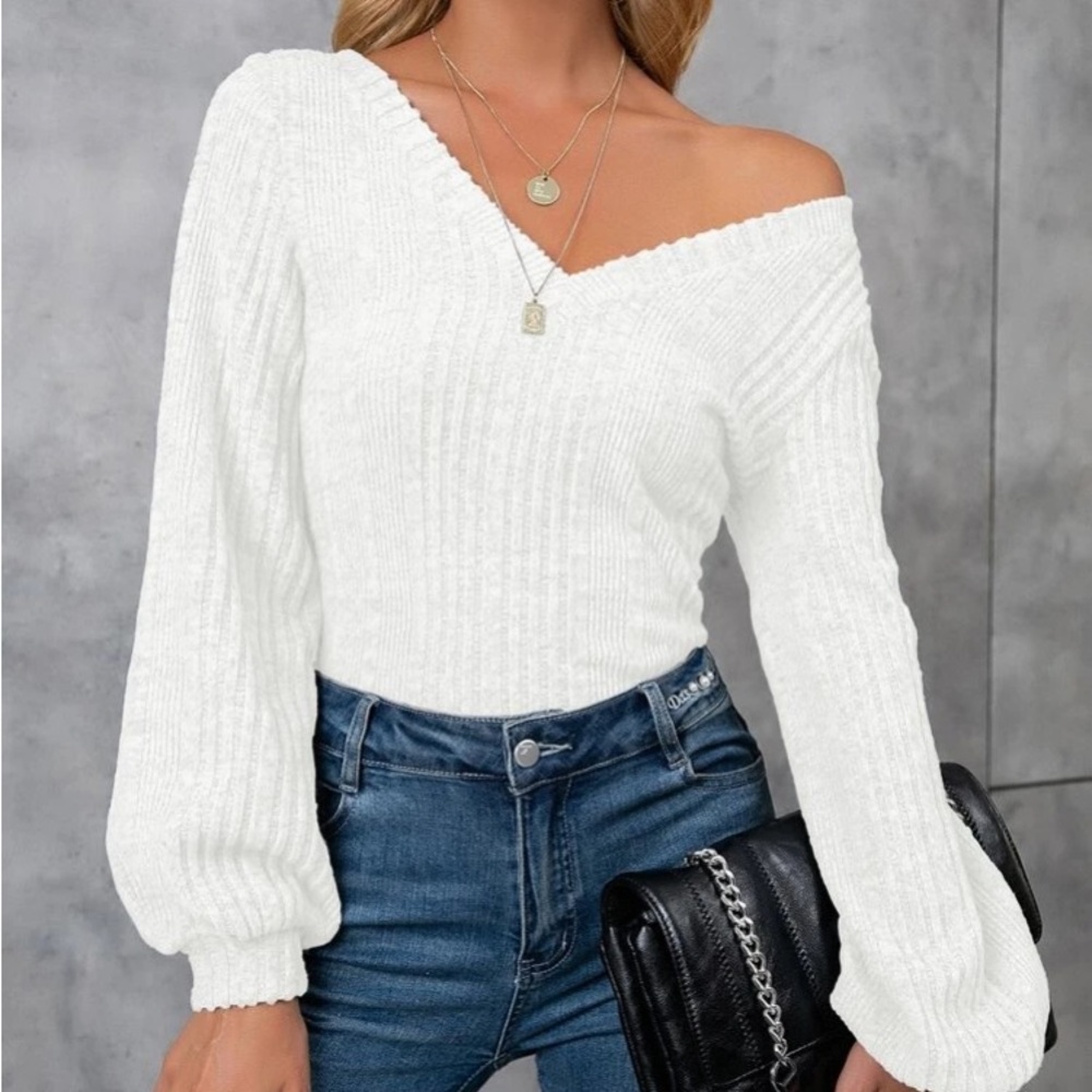 White off the shoulder sweater!